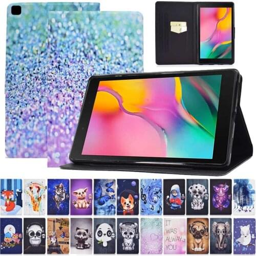 Painted Case For Samsung Galaxy Tab A 8.0 inch 2019 SM-T290 SM-T295 T297 Funda Shell PU Leather Flip Stand Case Shockproof Cover