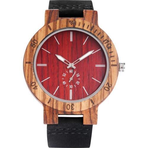 Wooden Watch for Men Cosy Leather Band Wooden Watches Luminous Pointers Dial Novel Small Seconds Hand Wristwatch