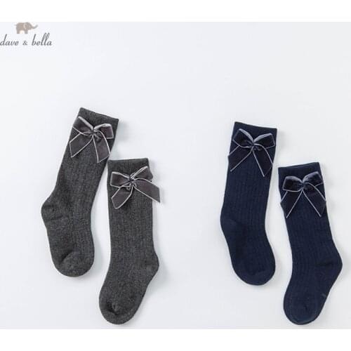 DBS18417-2 dave bella summer fashion baby girls bow solid sock cute children girl socks