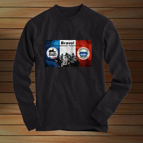 FRENCH SPECIAL ELITE POLICE FORCES UNIT GI - LONG SLEEVES T SHIRT Black All Size
