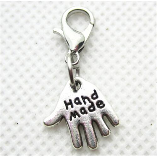 Hot selling 20pcs Silver Hand Made Dangle Charms Lobster Clasp Charms Diy Bracelets Bangles Jewelry Accessory Floating Charms
