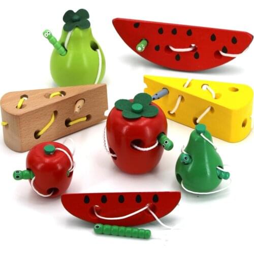 Kids Montessori Toy Worm Eat Fruit Wooden Puzzle Toy Fingers Flexible Training Educational Twisting Worm Toy Teaching Aids Gifts