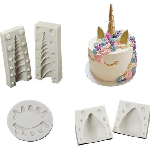 INS DIY Baking Tools Cute 3D Licorne Horn Angle Ears Eyelashes 3pcs Set Modeling Cake Chocolates Sugar Jelly Pudding Cookie Mold