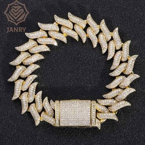 JANRY 18 mm Miami Lock Clasp Thorns Heavy Cuban Bracelet Link Iced Out AAAAA Cubic Zircon Bling Hip hop Men Jewelry Gift