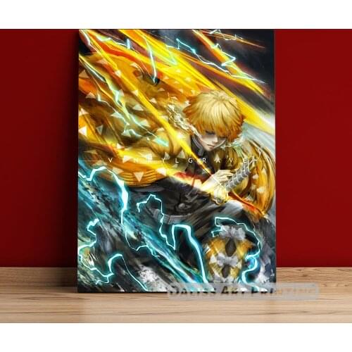 Canvas Anime Zenitsu Demon Slayer Pictures Home Decoration Paintings Poster HD Prints Wall Art Modular Living Room Framed