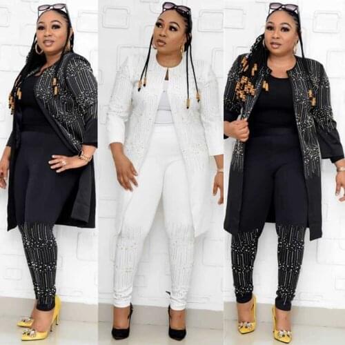 African Women Sets Solid Long Sleeve Tops Jacket Pants Suits Office Lady Elegant 3 Pieces Set Business Outfits Africa Clothing