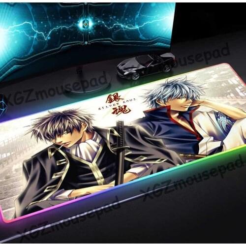 XGZ Anime Silver Soul Handsome Swordsman Custom Large RGB Mouse Pad Black Lock Edge Computer Desk Mat Speed Rubber Non-slip Xxl