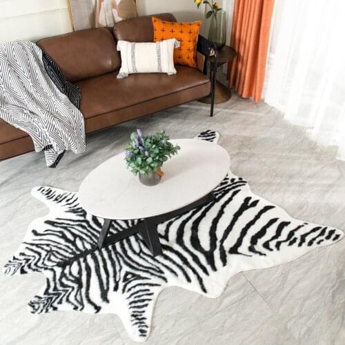 Zebra Area Rug Large Size Bedside Tricolor Cowskin Faux Cow Hide Leather Chair Carpet for Sofa Bedroom Living Room 7.9'x5.6