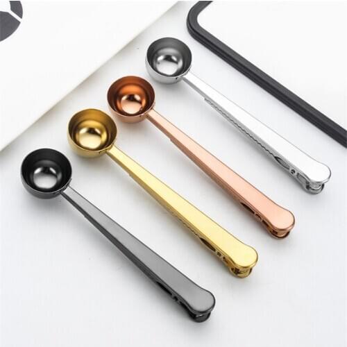 1PC Durable Stainless Steel Spoon with Bag Clip Ground Tea Coffee Scoop with Portable Bag Seal Clip Powder Measuring Spoon Tools