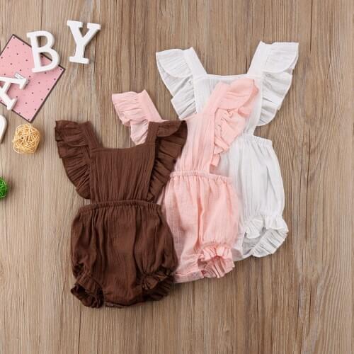 Sweet Newborn Baby Girls Infant Ruffles Romper Jumpsuit Cotton Clothes Sunsuit Outfit