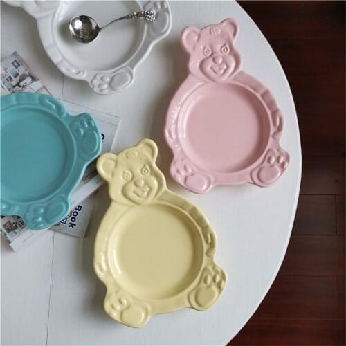 Cartoon Bear Bowl Dessert Cute Cereal Bowl Ceramic Plate Cutlery Salad Tray Flat Soup Bowl Cake Baking Tray Kitchen Tableware