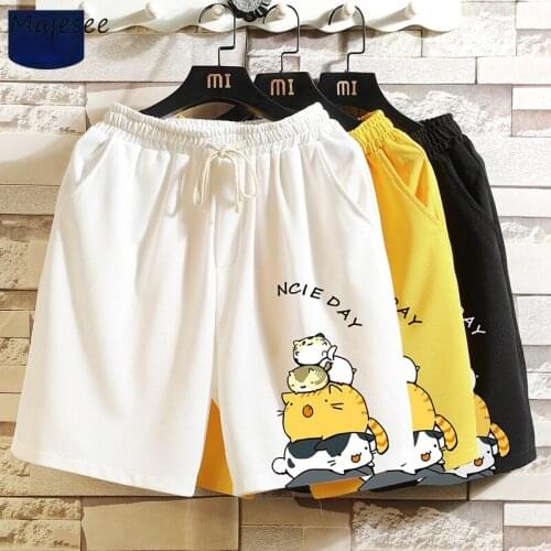Men Board Shorts Cartoon Printed Loose Leisure Fashion Beach Elastic Waist Drawstring All-match Cotton Soft Cozy Plus Size M-5XL
