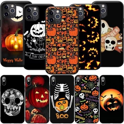 GX232 Spooky Skull Pumpkin Halloween Silicone Soft Case for iPhone 12 Mini 11 Pro XS Max XR X 8 7 6 6S Plus 5 5S SE 2020