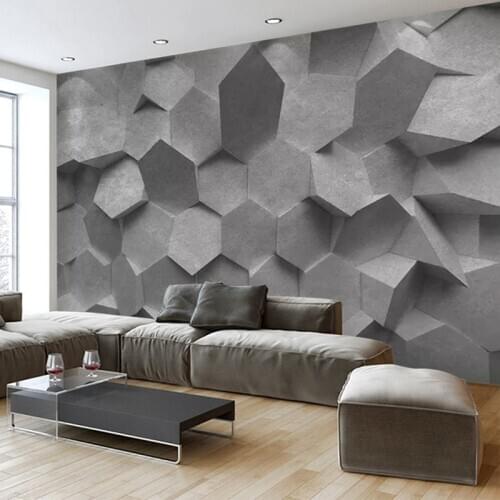 Custom Mural 3D Stereoscopic Grey Geometric Modern Living Room TV Background Wall Decoration Painting Wallpaper Wall Covering
