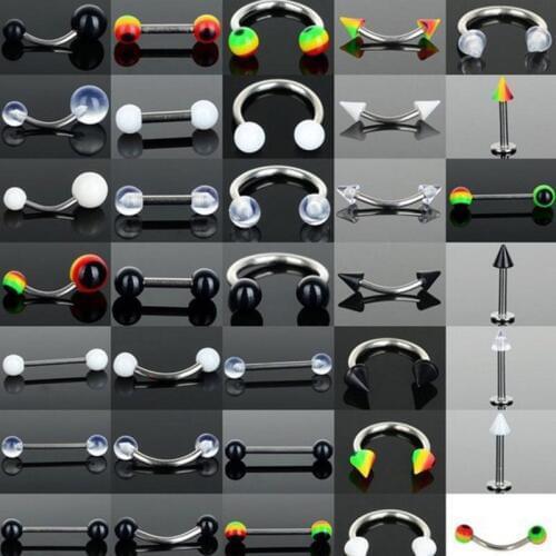 Pinksee Wholsales 10PCs Body Jewelry Piercing Eyebrow Navel Belly Tongue Lip Bar Rings Women Party Gifts