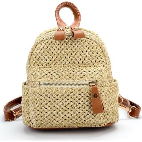 2021 New Korean Style Straw Woven Bag Fashion Woven Mini Popular Backpack Female Backpack Bookbag Backpack Bag for Women
