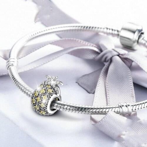 Fits for Pandora Charms Bracelets Sparkling Pineapple Beads with Light Green CZ 100% 925 Sterling Silver Jewelry Free Shipping
