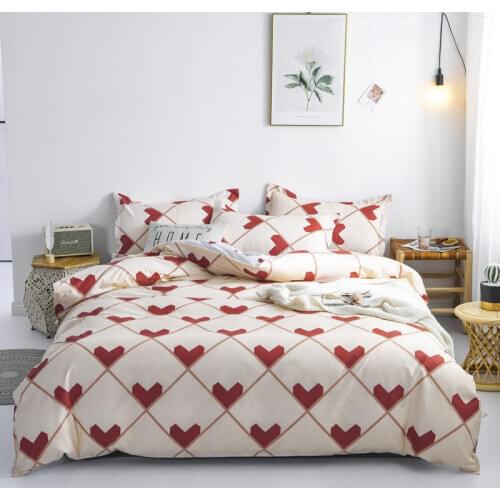 Heart Nordic Duvet Cover Single Queen King Cute Cartoon Plaid Bedding Set Bed Sheet Pillowcase Stripe Bed Linen Simple Bedspread