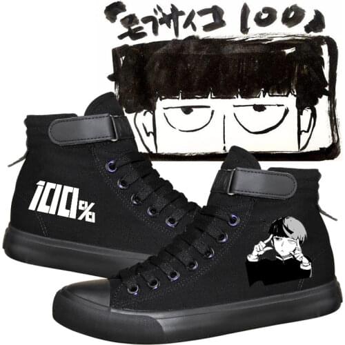 Unisex Anime Cos Mob Psycho 100 Mobu Saiko Hyaku Casual Ankle Canvas Shoes Hook Loop Flat plimsolls duck shoes Sneakers