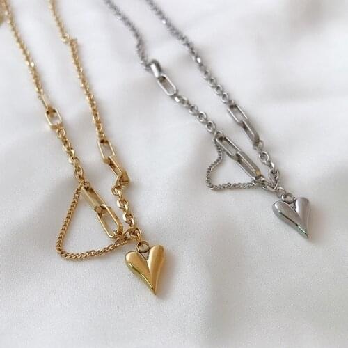 Origin Summer Vintage Metal Love Heart Pendant Necklace for Women Fashion Asymmetric Chain Necklace Jewelry Accessories