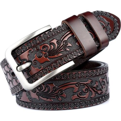 Luxury Mens Leisure Belt Fashion Carved Leather British Party Show Waist Strap Yuppie Jeans Accessories Pin Buckle 3.8cm Cinto