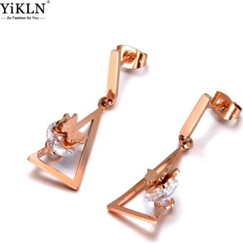 YiKLN Bohemia Titanium Stainless Steel CZ Crystal Butterfly Earrings Fashion Triangle Geometric Earrings For Women YE20013