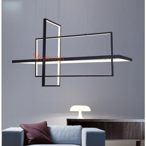 Nordic LED Chandelier Lights Pendant Square Hanging Lamps Fixture Remote Restaurant Living Dining Bedroom Cafe Bar Black White
