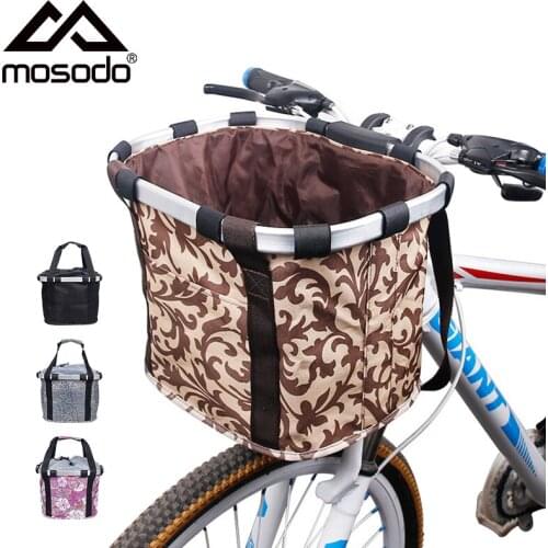 Mosodo Bicycle Front Basket Pet Dog Carrier Bags Pouch Bike Handlebar Pannier Aluminum Frame Rack Cycling Bag Shopping Handbag