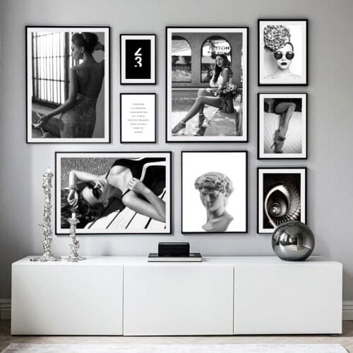 WTQ Black White Fashion Lady Sculpture Quotes Wall Art Canvas Painting Nordic Posters and Prints Wall Decor Picture Room Decor