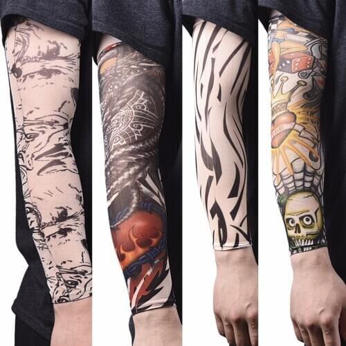 New Skin Proteive Nylon stretchy fake temporary tattoo sleeves design body arm stockings tatoos cool men women tattoo arm warmer