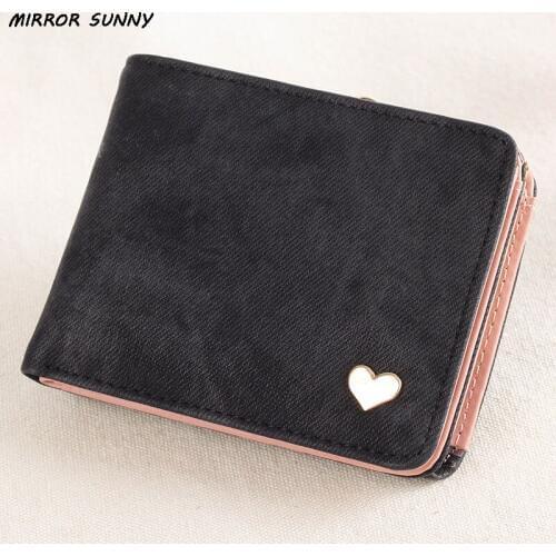 MIRROR SUNNY New imitation jeans women short wallet female two fold purse solid color multi-card holder bag lady handbag