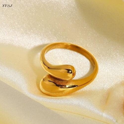 Waterdrop crossover open rings for women316l stainless steel rings minimalism elegant free tarnish wholesale jewelry 2021