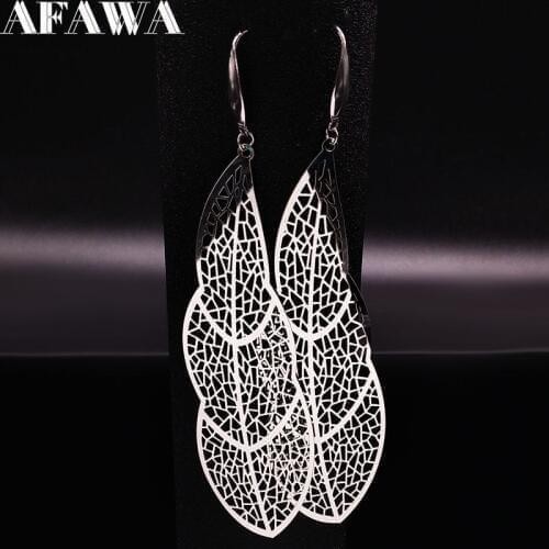 2021 Long Leaf Stainless Steel Earrings Women Jewelry Silver Color Earrings Jewelry pendientes largos mujer de fiesta E612317
