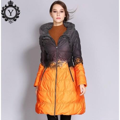 Thick Warm Low Price Long Sleeves Winter New Womens Knee-Length White Duck Down Jacket Medium Splicing Dot Coat for Femal