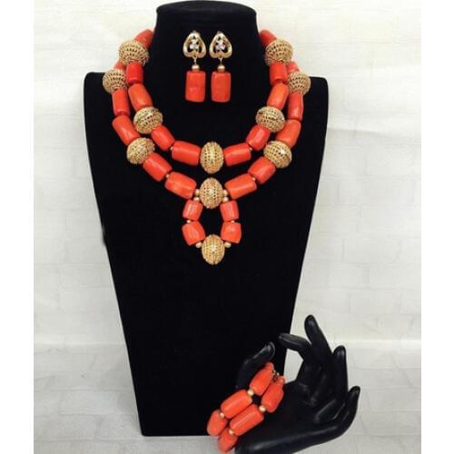 2017 Big Coral Beads African Jewelry Set Fantastic Wedding Coral Bridal Beads Jewelry Set Women Statement Jewelry Set New ABH416