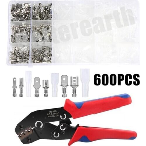600PCS cold-pressed assorted kits spade crimp terminals combination plug spring boxed wire connectors crimping tool Set