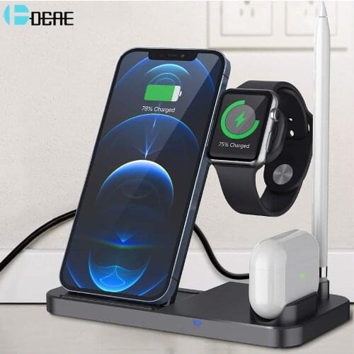 Wireless Charging Station 4 in 1 Fast Charger for Apple Watch Series 6/SE/5/4/3/2 AirPods Pencil For iPhone 12 Pro 11 XS XR X 8
