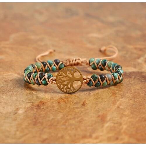 Tree Charm Bracelets African Japser String Braided Bracelets Yoga Friendship Lover Bracelet