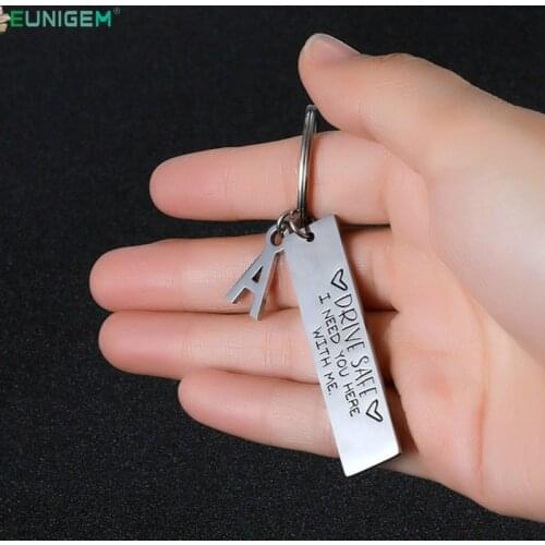 Engrave Keyring A-Z 26 Initials Letter Drive Safe Drive Safe I Need You Here with Me for Couples Men Women Gift Keychain