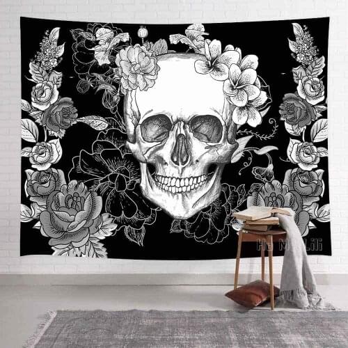 Black And White Skull Tapestry Floral Skull Tapestry Wall Hanging Tapestries For Bedroom