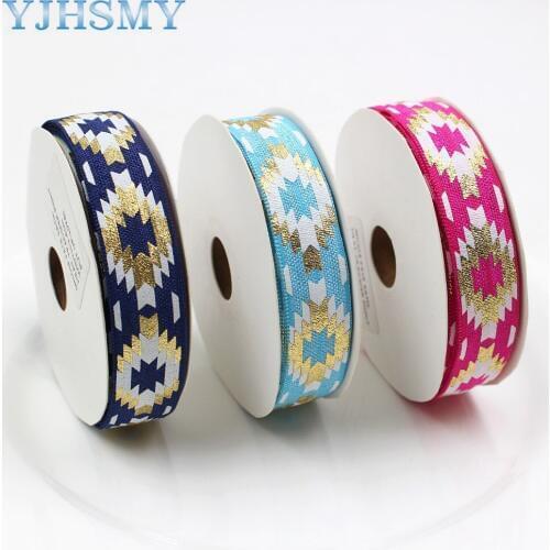 E-20508-924,10yard 5/8'' geometric bronzing Ribbon Elastic Foldover Elastics Stretch Hair Ties Headbands for Baby Girls Hair Bow