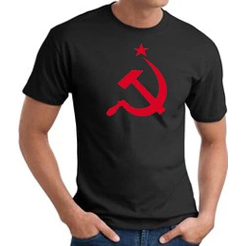 USSR T-Shirt Red Print Hammer and Sickle Adult T-Shirt Black Short Casual Cotton O-Neck tshirt