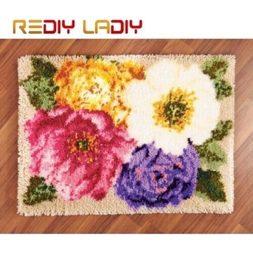 Latch Hook Rug Crochet Floor Mat Color Flowers Tapestry Kits Acrylic Yarn Printed Canvas Cushion DIY Carpet Rug Arts & Crafts