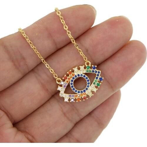 CZ Zircon Evil Eye Pendant Necklace with Hamsa Hand Charm Copper Chain Trendy Necklaces & Pendants Women Jewelry Gift