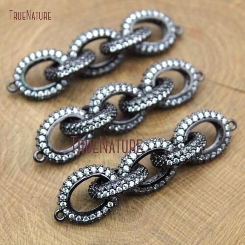 Copper Connector Clear Zircon Micro Inserts Gunmetal Plated Oval Shape Double Bail Pendant For Less 52x13mm PC14509