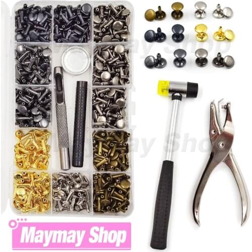 Metal Double Cap Rivets Stud Round Nail Spike with Tool Kits For Leathercraft Repair Shoes Bag Belt Clothing Garment Accessories