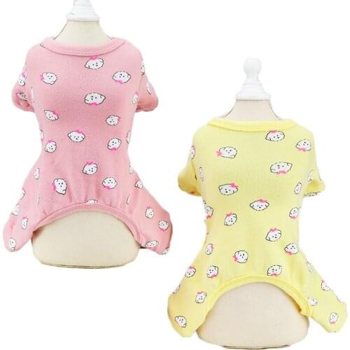 Cute Dog Clothes Pet Cat Pajamas Print Dog Shirt Jumpsuit Yellow Pink 4-Legs Pullover Sweatshirt Overalls Pet Clothing Pyjamas L