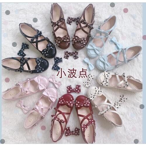 Princess sweet lolita shoes cute student daily mori girl bowknot leather shoes round head low heel1-3cm women shoes cosplay loli