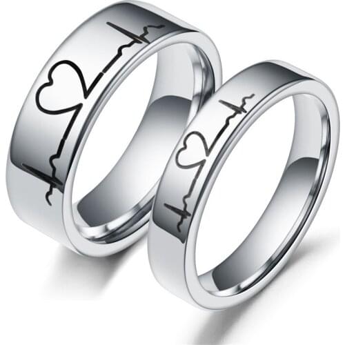 ECG pattern Fashion paired Couple lovers Ring Stainless Steel Finger Rings for Men Women Wedding Engagement Rings jewelry Gift