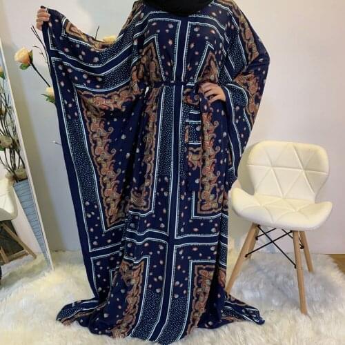 Muslim Robe Bat Sleeve Plus Size Womens Dress Fashion Print Elegant Loose Dashiki Ladies Robe Middle East Turkey Dubai 2021 New